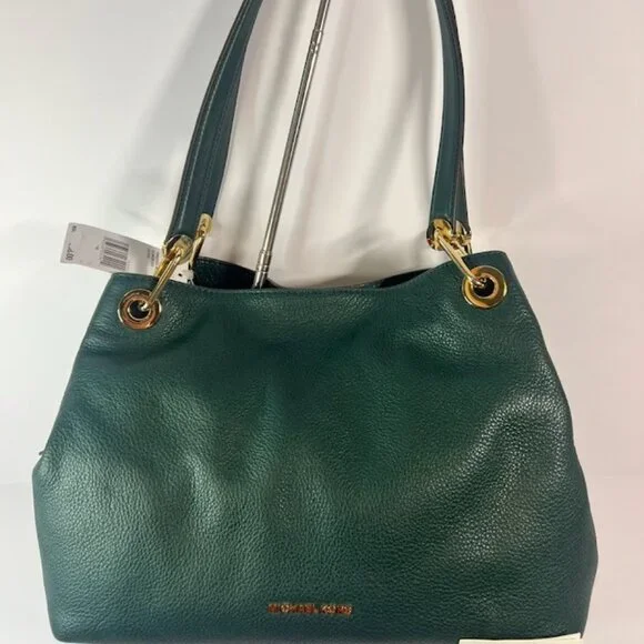 Michael Kors NWT Raven Leather Tote Forest Green - Picture 1 of 8
